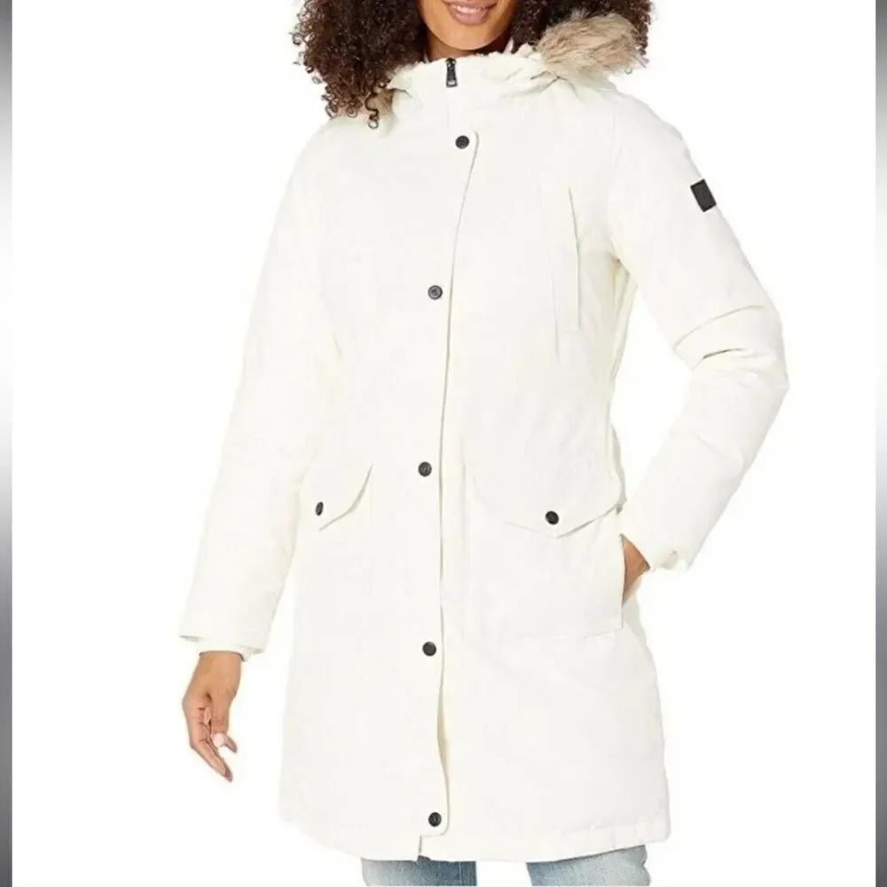 Lauren By Ralph Lauren Women Fur Trimmed Jacket Hooded Ivory Parka Coat Size M